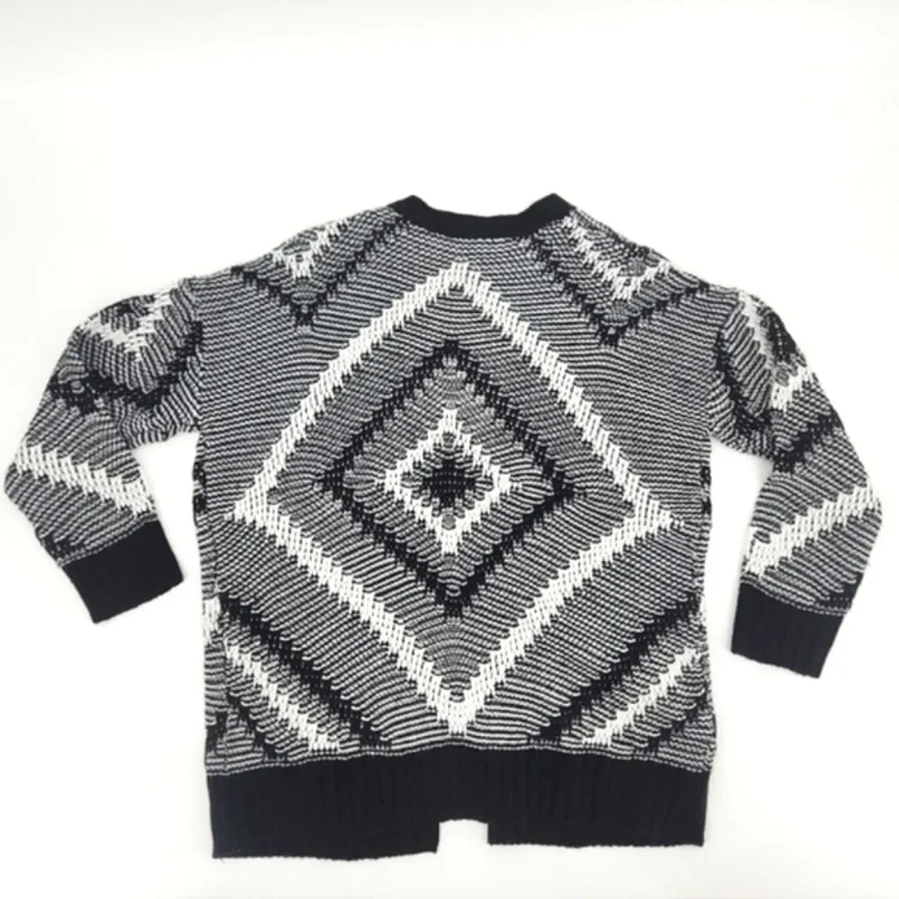 H&M Jacquard Knit Cardigan Size Small Womens Black White Long Sleeves Open Front